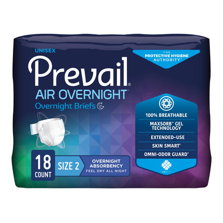 Prevail Air Overnight Briefs Overnight Absorbency, Size 2-Unisex Adult Incontinence Brief Prevail Air Overnight Size 2 / Large Disposable Heavy Absorbency