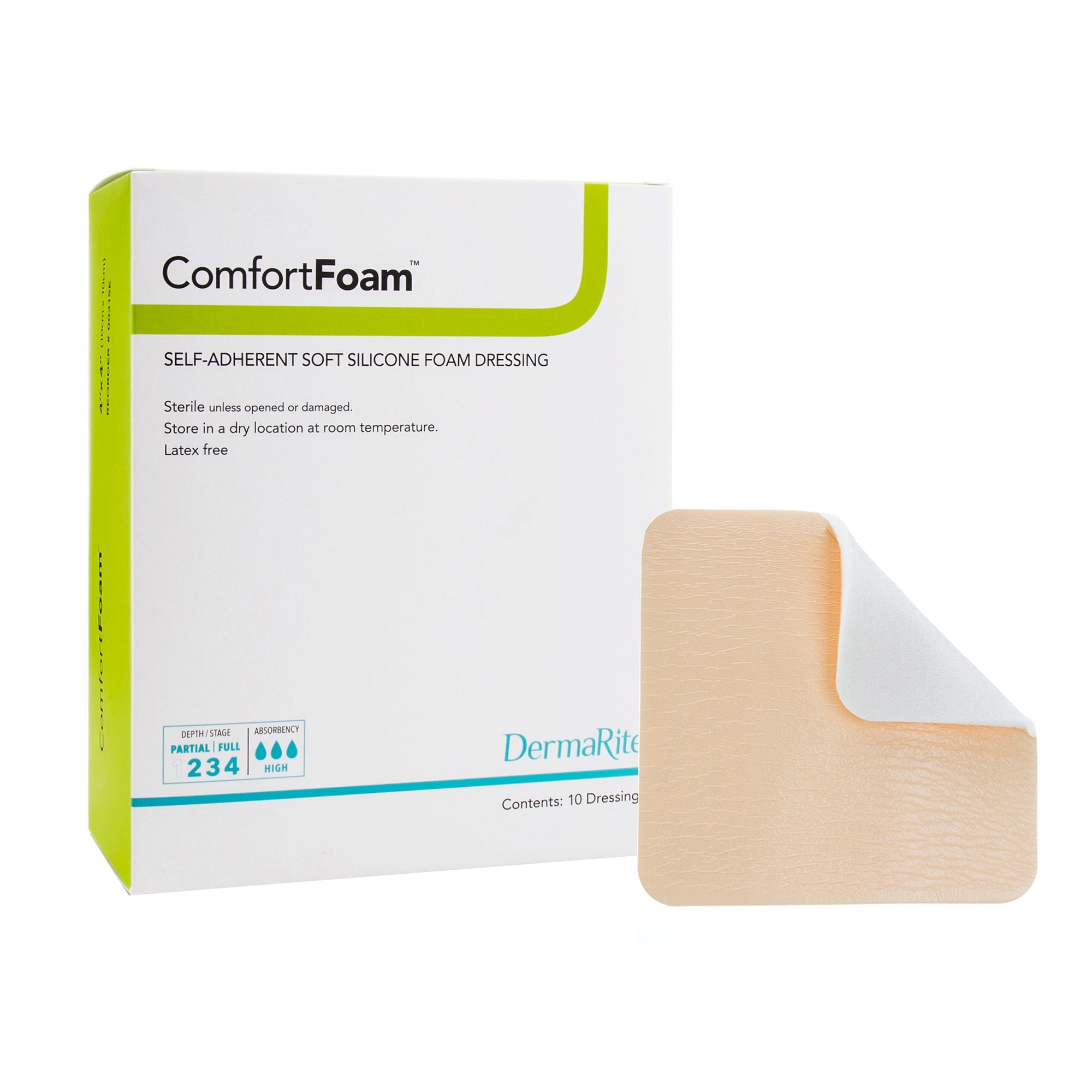 ComfortFoam Silicone Adhesive without Border Silicone Foam Dressing, 3 x 3 Inch-Foam Dressing ComfortFoam 3 X 3 Inch Without Border Film Backing Silicone Face Square Sterile