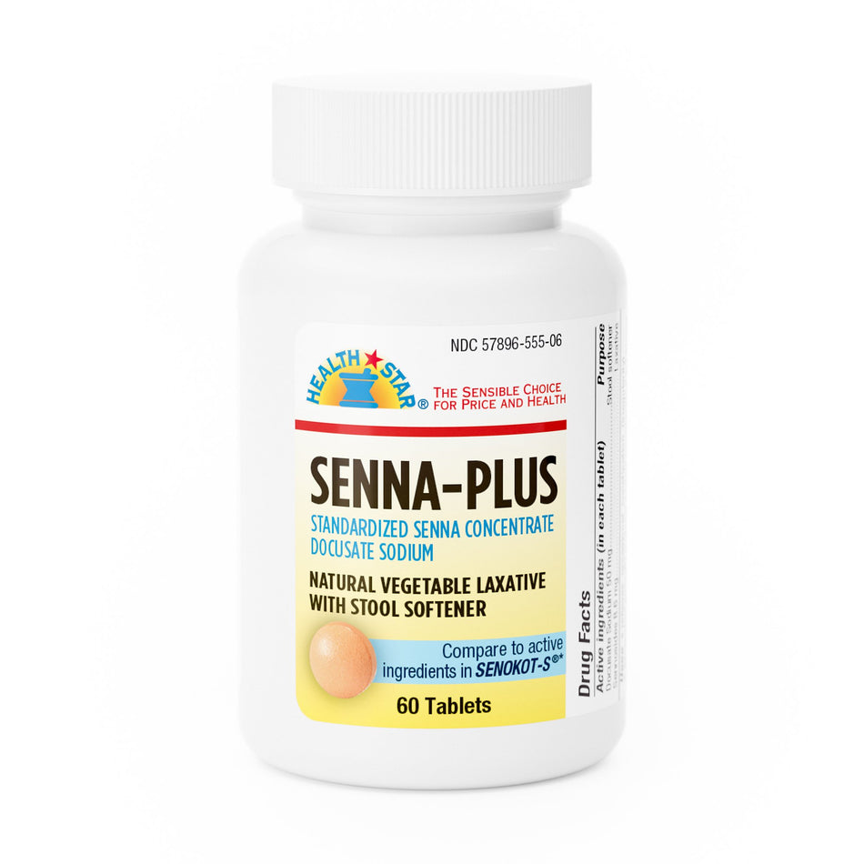 Health*Star Docusate Sodium / Sennosides Stool Softener-Stool Softener / Laxative Health Star Tablet 60 per Bottle 50 mg - 8.6 mg Strength Docusate Sodium / Sennosides