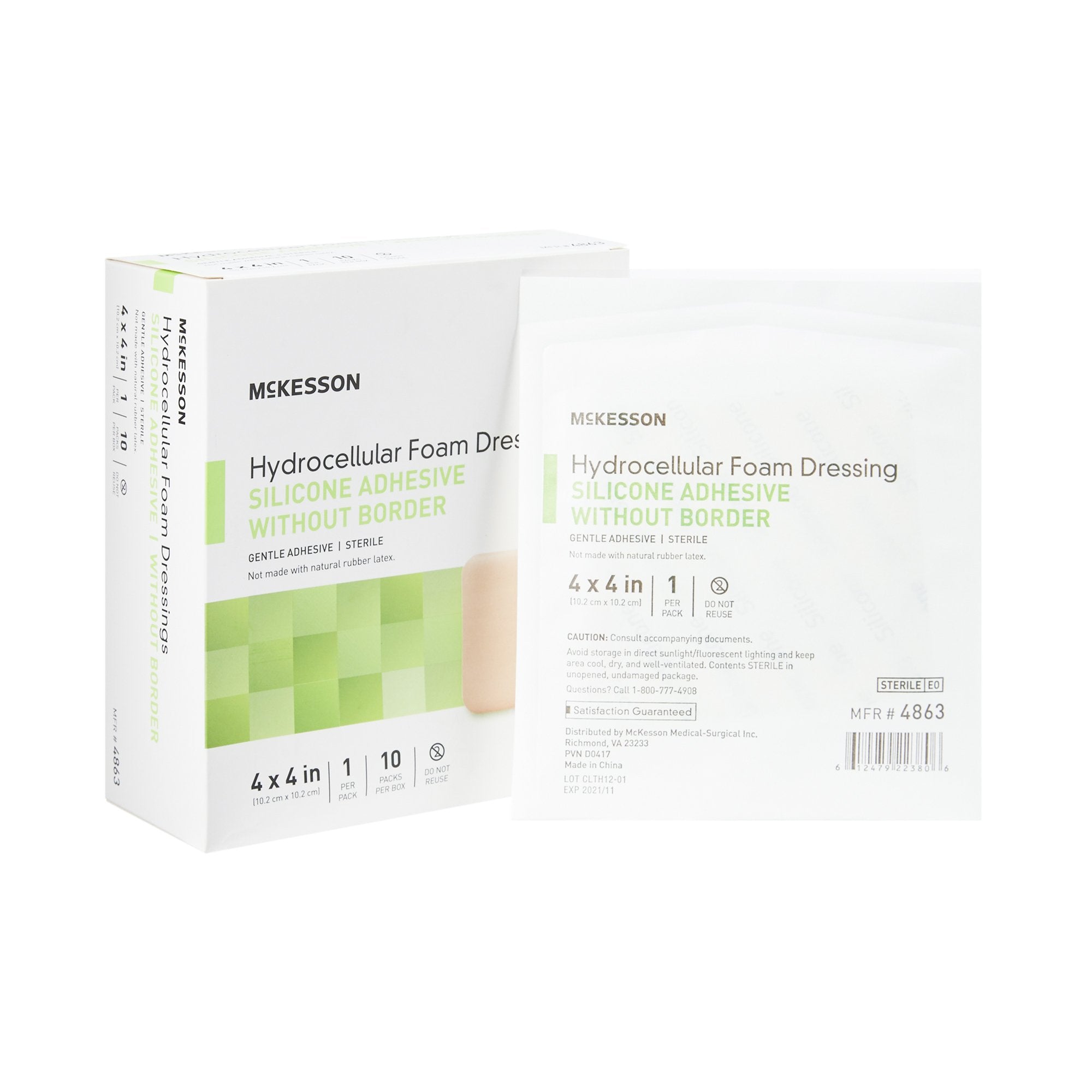 McKesson Silicone Gel Adhesive without Border Silicone Foam Dressing, 4 x 4 Inch-Foam Dressing McKesson 4 X 4 Inch Without Border Film Backing Silicone Gel Adhesive Square Sterile