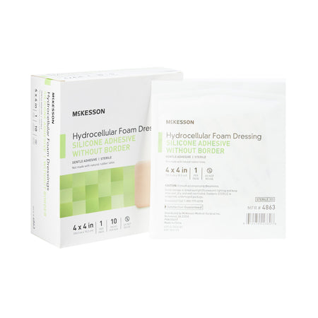 McKesson Silicone Gel Adhesive without Border Silicone Foam Dressing, 4 x 4 Inch-Foam Dressing McKesson 4 X 4 Inch Without Border Film Backing Silicone Gel Adhesive Square Sterile
