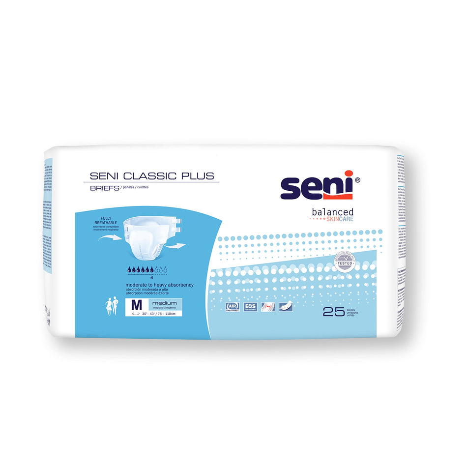 Seni Classic Plus Moderate to Heavy Absorbency Incontinence Brief, Medium-Unisex Adult Incontinence Brief Seni Classic Plus Medium Disposable Moderate Absorbency