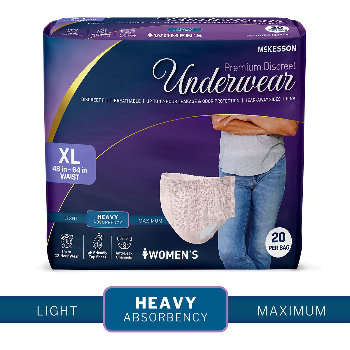 McKesson Premium Discreet Underwear for Women, Heavy Absorbency, Extra-Large - Incontinence>Adult Briefs and Protective Un...