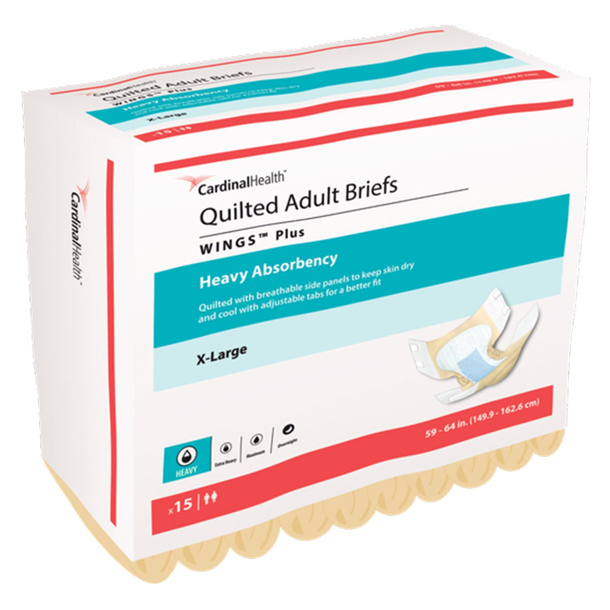 Wings Plus Quilted Heavy Absorbency Incontinence Brief, Extra Large-Unisex Adult Incontinence Brief Wings Plus Quilted X-Large Disposable Heavy Absorbency
