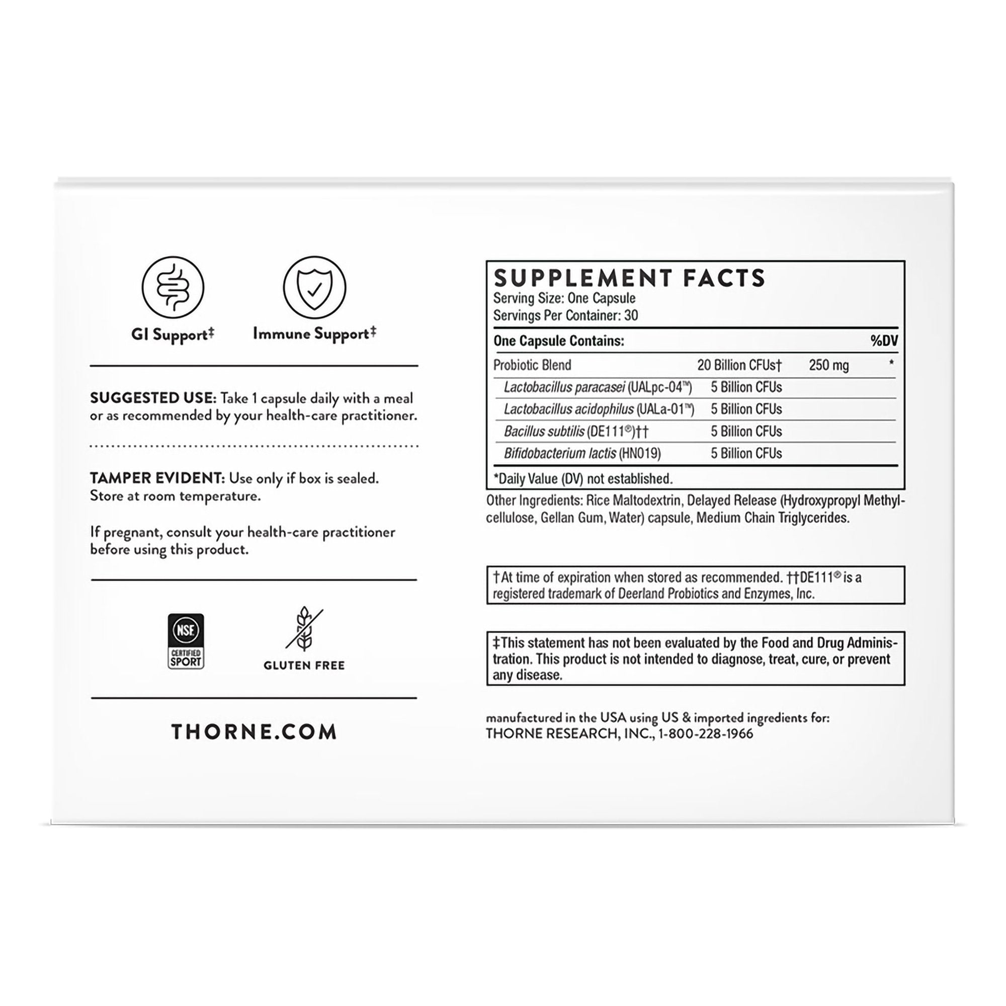 Thorne FloraSport 20B Multi-Strain Probiotic Supplement-Probiotic Dietary Supplement THORNE FloraSport 20B 30 Per Bottle Capsule