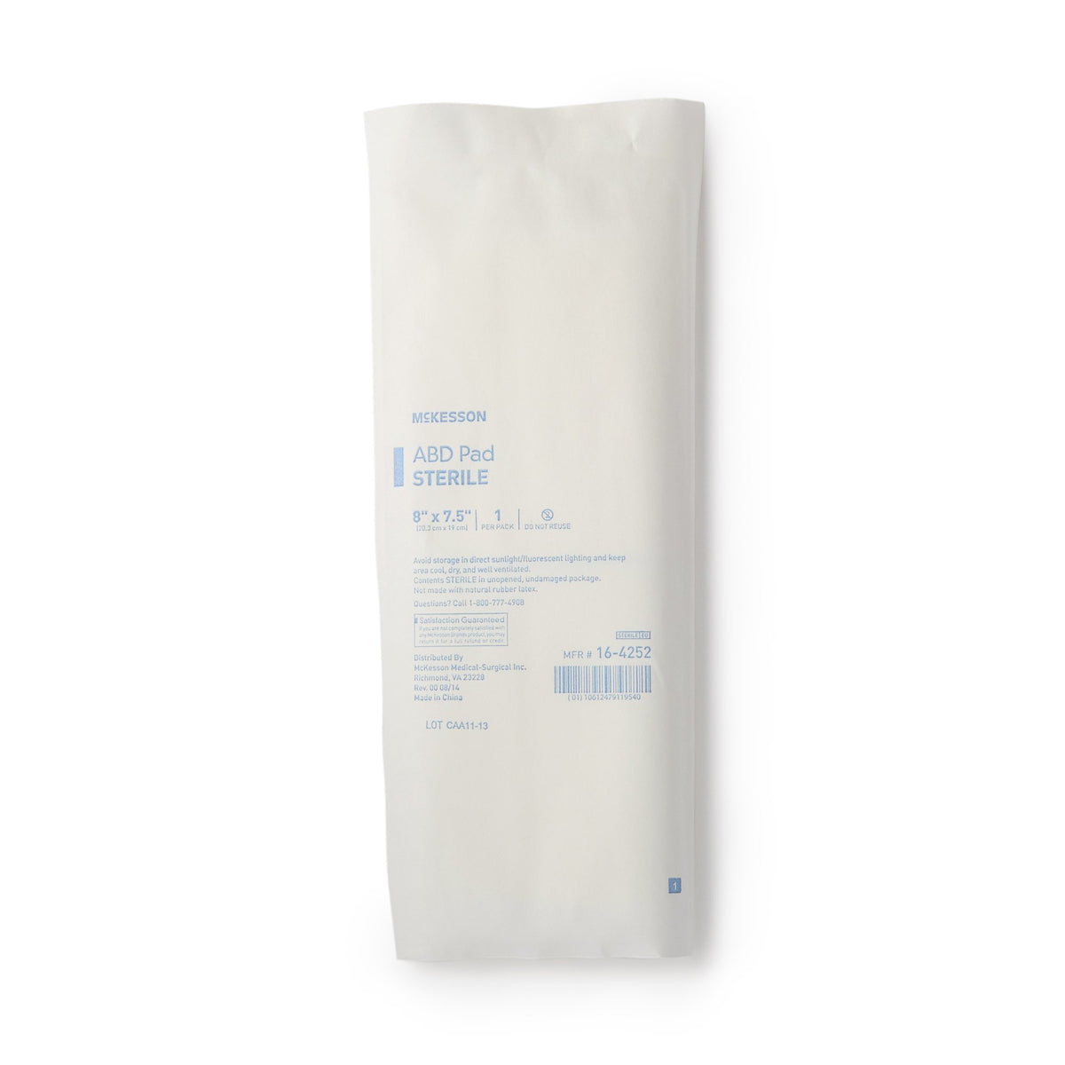McKesson Sterile Abdominal Pad, 7-1/2 x 8 Inch-Abdominal Pad McKesson 7-1/2 X 8 Inch Sterile 1 per Pack