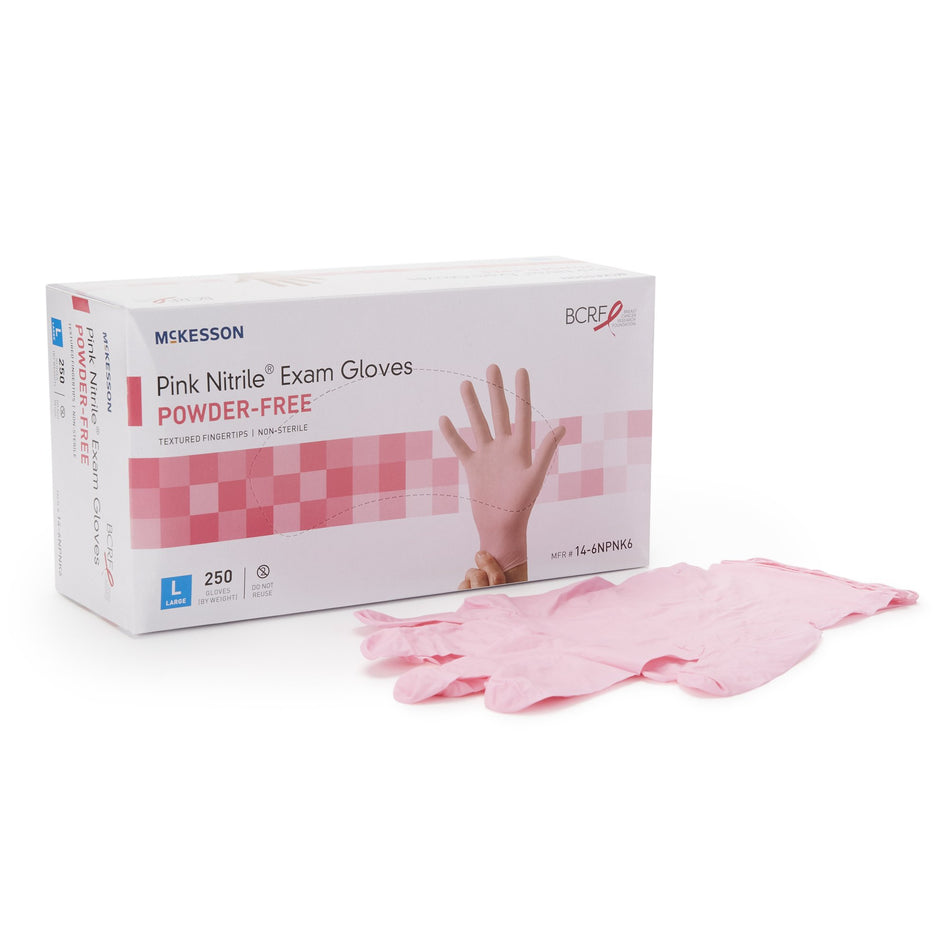 McKesson Pink Nitrile Nitrile Exam Glove, Large, Pink-Exam Glove McKesson Pink Nitrile Large NonSterile Nitrile Standard Cuff Length Textured Fingertips Pink Not Rated