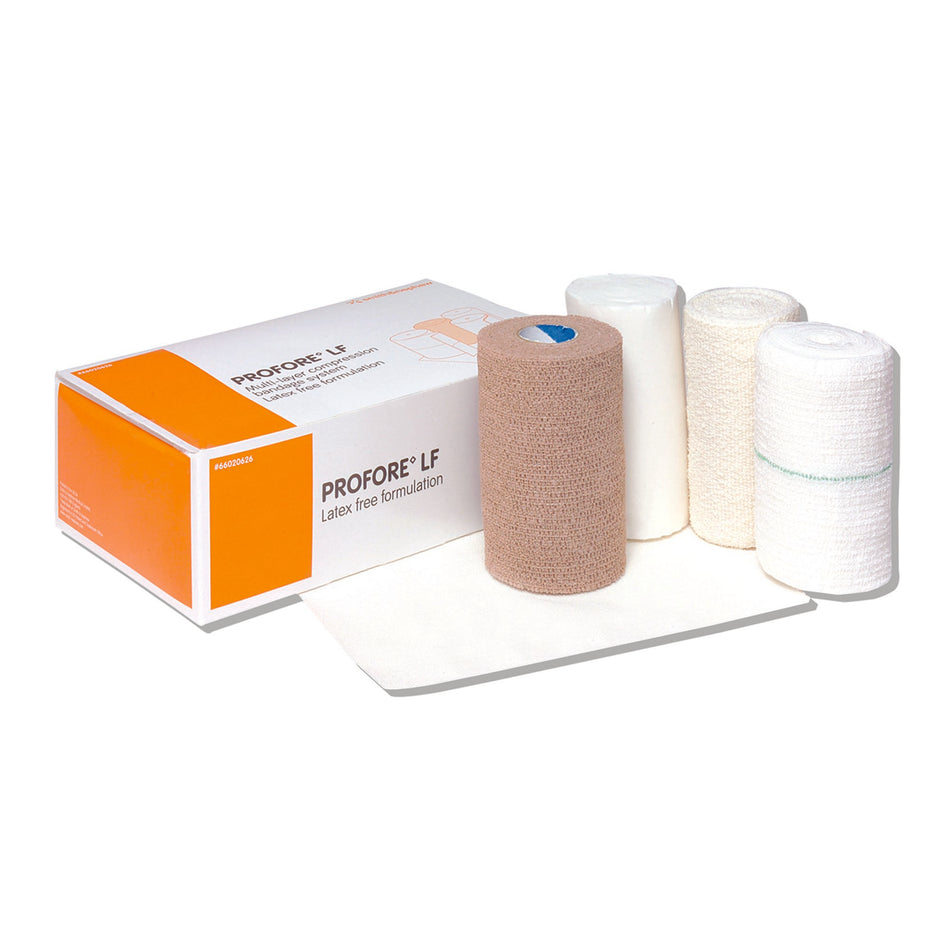 Profore LF 4 Layer Compression Bandage System-4 Layer Compression Bandage System Profore LF Multiple Sizes Self-Adherent / Tape Closure Tan / White NonSterile Standard Compression