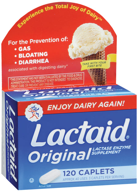 Lactaid Original Lactase Enzyme Dietary Supplement-"Dietary Supplement Lactaid Original Lactase Enzyme 3,300 IU Strength Tablet 120 per Box Unflavored"