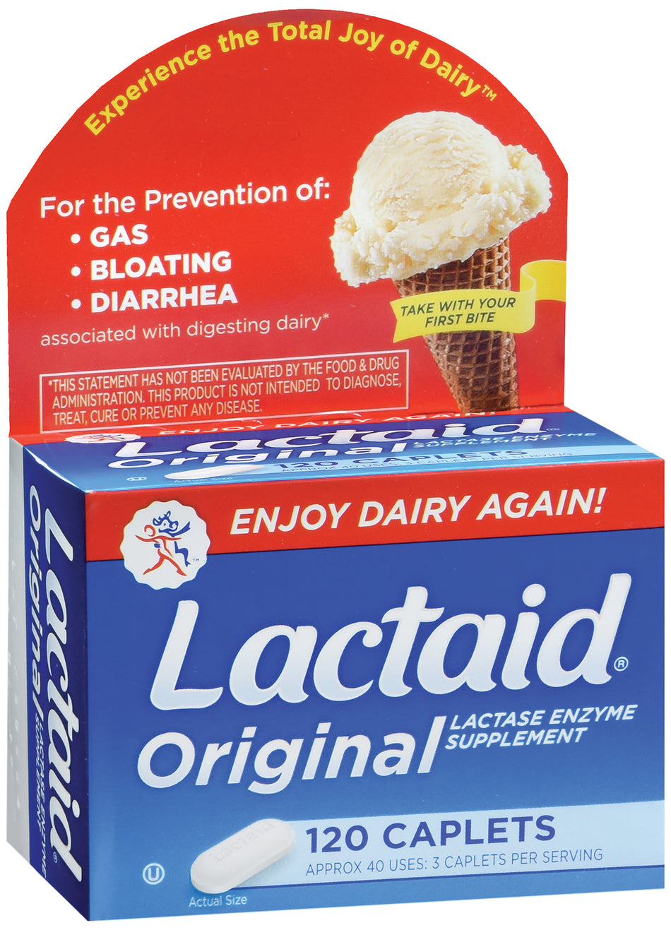Lactaid Original Lactase Enzyme Dietary Supplement-"Dietary Supplement Lactaid Original Lactase Enzyme 3,300 IU Strength Tablet 120 per Box Unflavored"