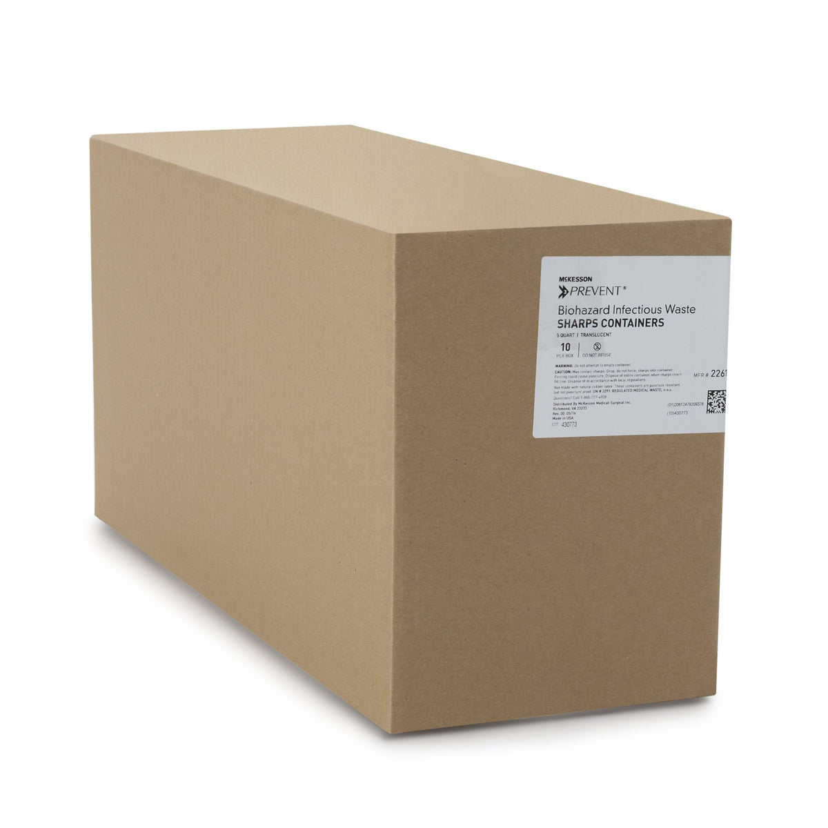 McKesson Prevent Sharps Container, 1-1/4 Gallon, 10-3/4 x 10-1/2 x 4-3/4 Inch-Sharps Container McKesson Prevent Translucent Base 10-3/4 H X 10-1/2 W X 4-3/4 D Inch Horizontal Entry 1.25 Gallon