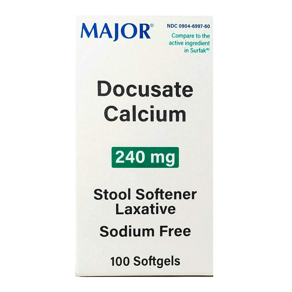Major Docusate Calcium Stool Softener Laxative-Stool Softener Capsule 100 per Bottle 240 mg Strength Docusate Calcium