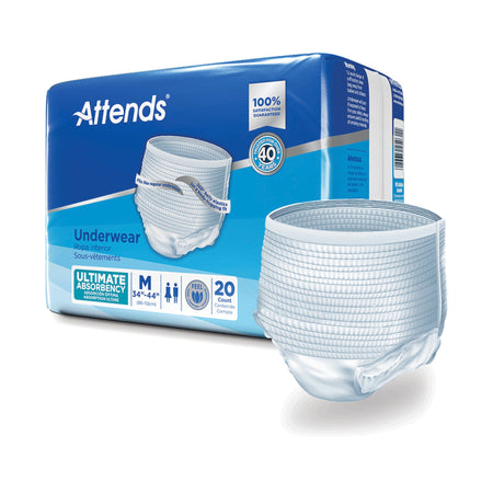 Attends Advanced Underwear, Medium-Unisex Adult Absorbent Underwear Attends Advanced Pull On with Tear Away Seams Medium Disposable Heavy Absorbency
