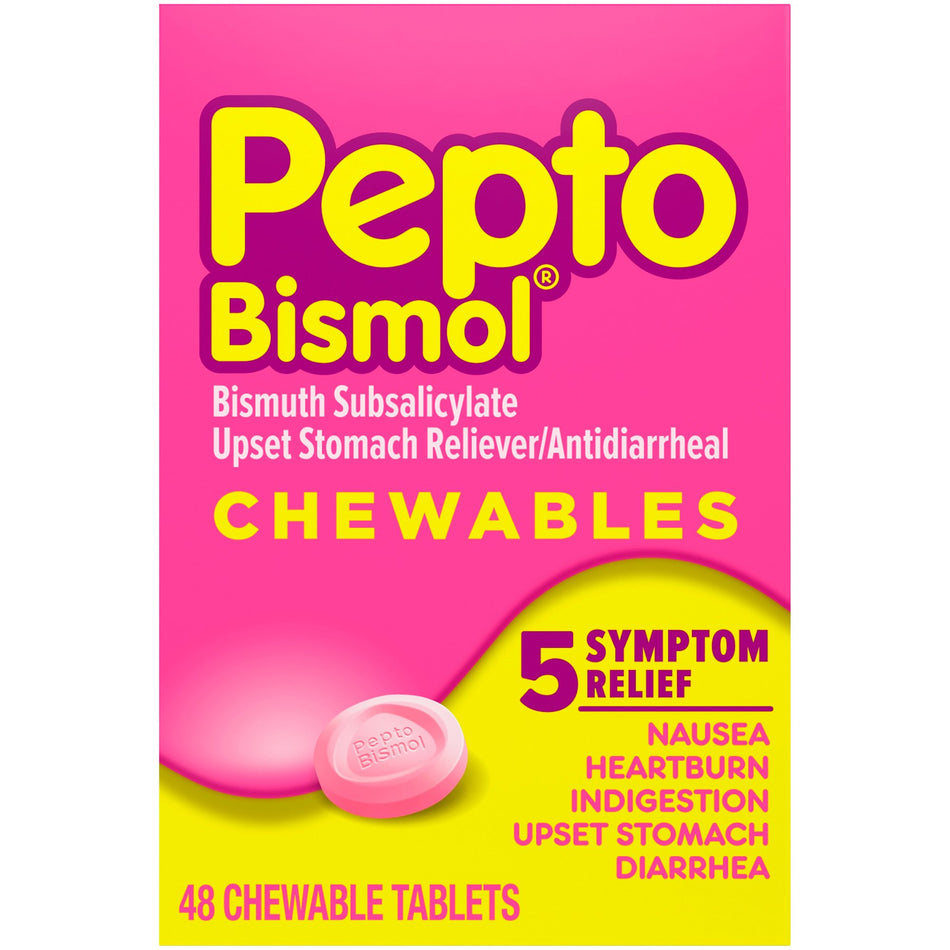 Pepto Bismol Bismuth Subsalicylate Anti-Diarrheal-Anti-Diarrheal Pepto Bismol 262 mg Strength Chewable Tablet 48 per Box