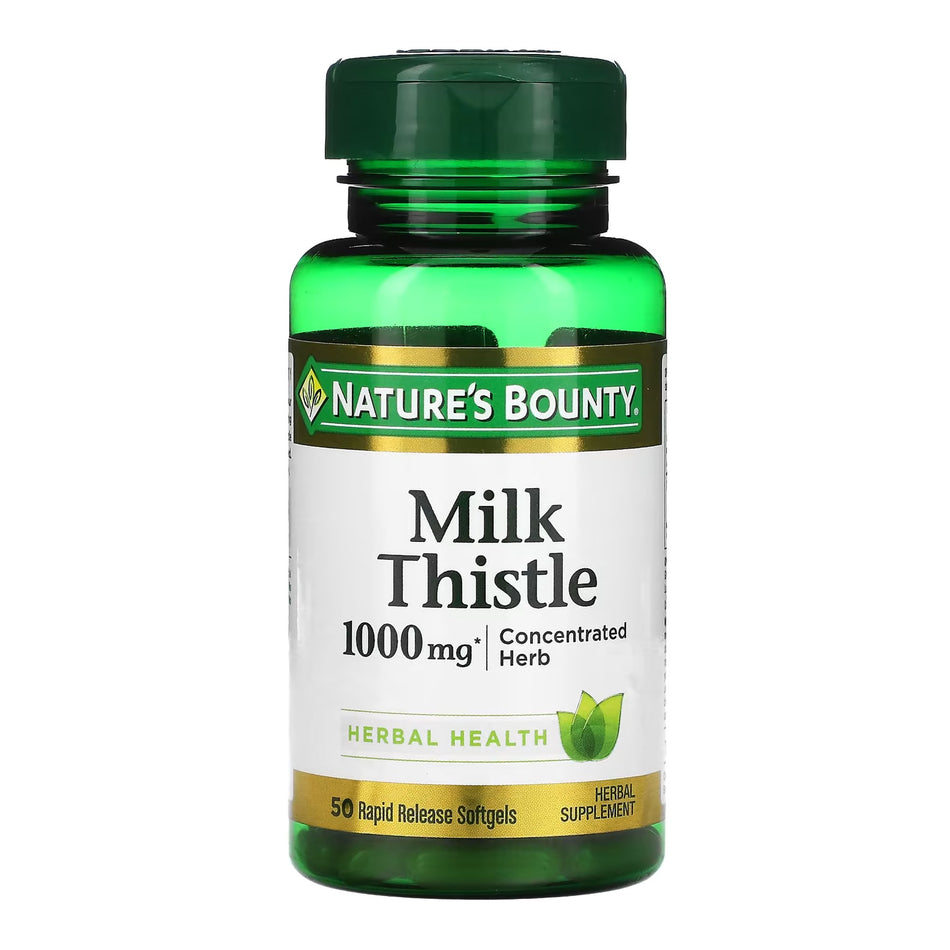 Nature's Bounty Milk Thistle 1000 mg Herbal Supplement Softgels-"Dietary Supplement Nature's Bounty Milk Thistle 1,000 mg Strength Capsule 50 per Bottle"