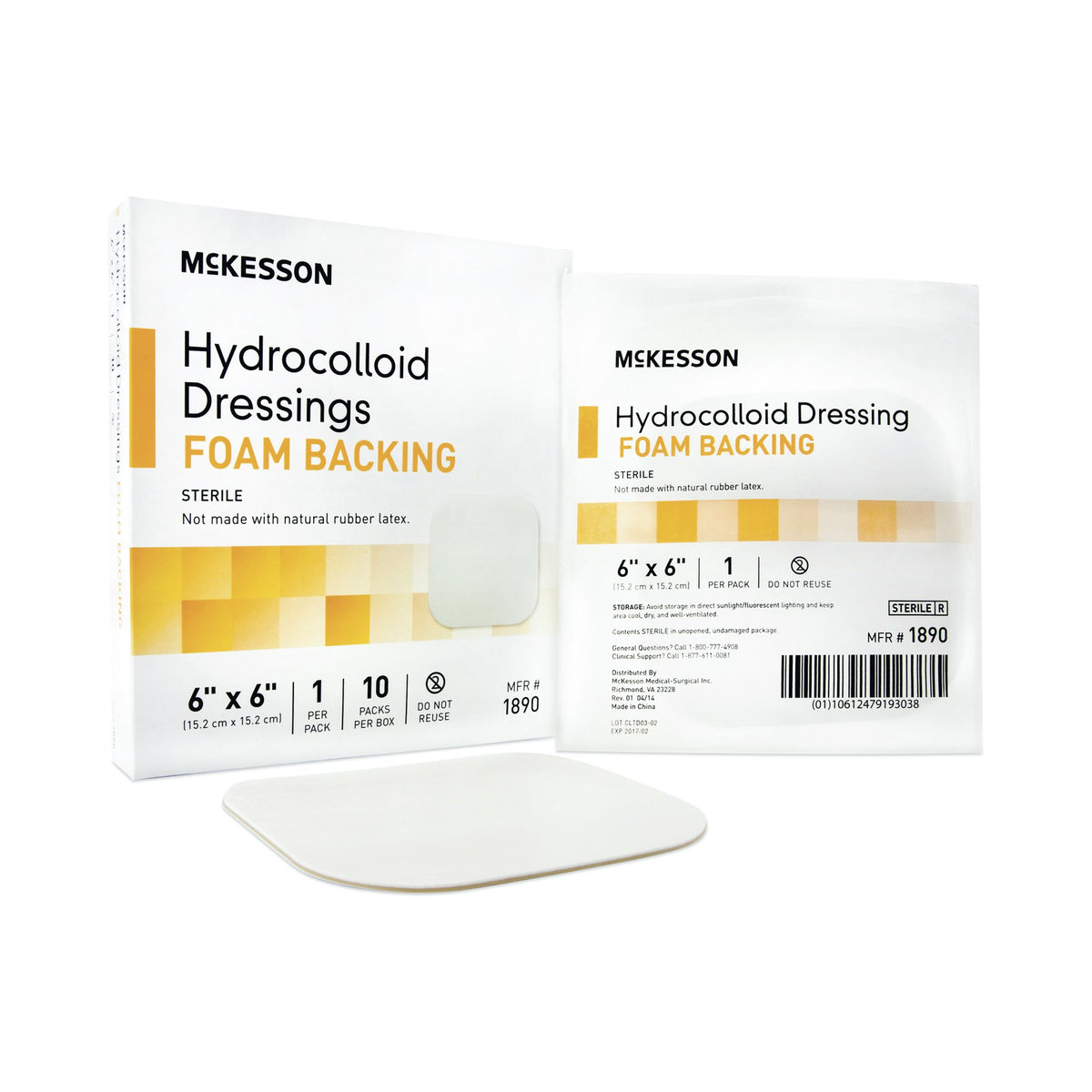McKesson Hydrocolloid Dressing, 6 x 6 Inch-Hydrocolloid Dressing McKesson Foam Backing 6 X 6 Inch Square Hydrocolloid / Foam
