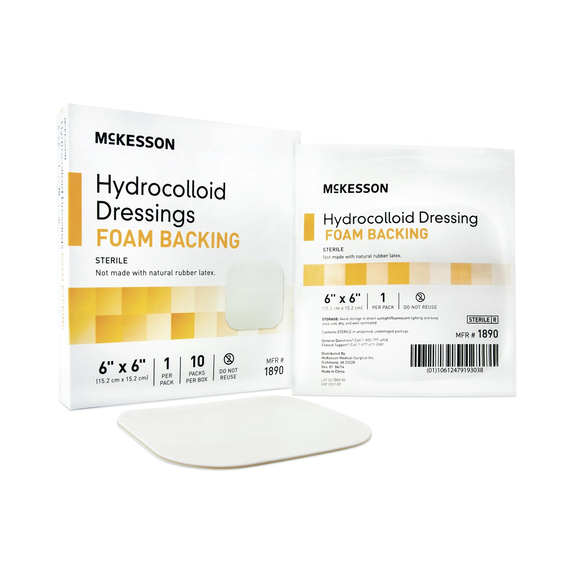 McKesson Hydrocolloid Dressing, 6 x 6 Inch-Hydrocolloid Dressing McKesson Foam Backing 6 X 6 Inch Square Hydrocolloid / Foam