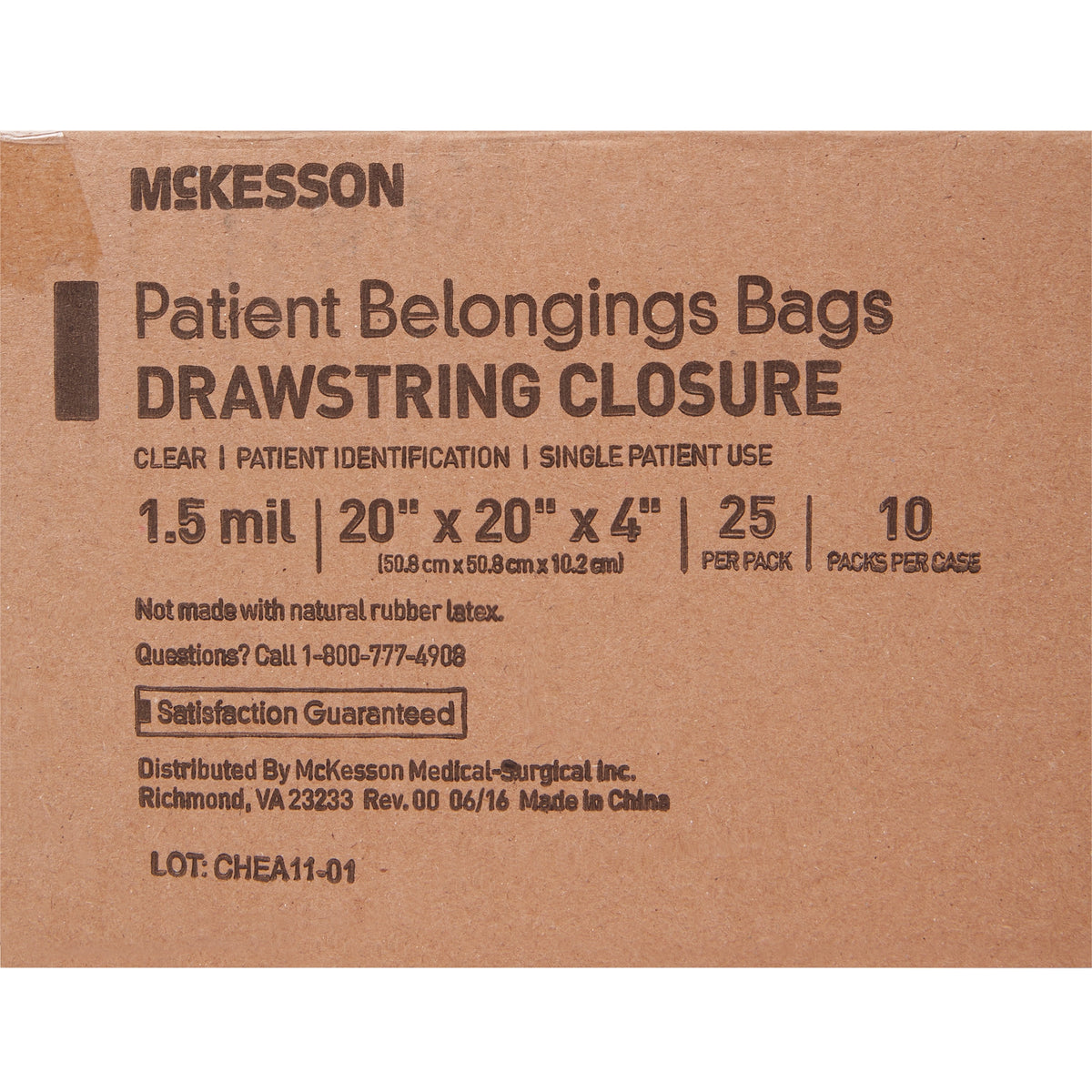 McKesson Patient Belongings Bag, Clear-Patient Belongings Bag McKesson 4 X 20 X 20 Inch Polyethylene Drawstring Closure Clear