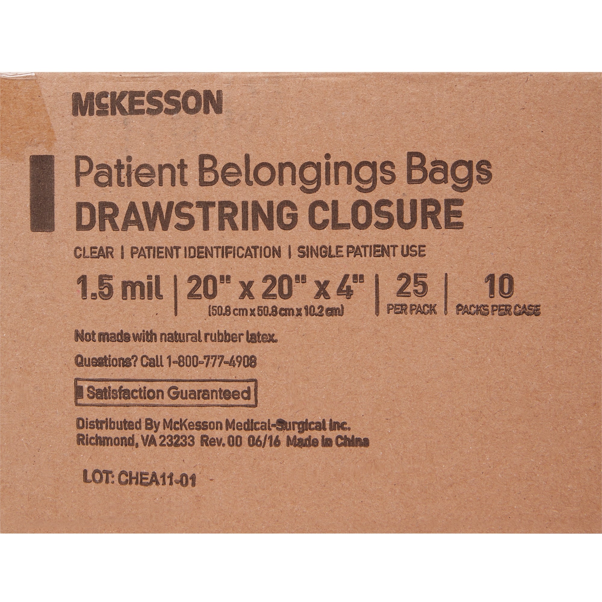 McKesson Patient Belongings Bag, Clear-Patient Belongings Bag McKesson 4 X 20 X 20 Inch Polyethylene Drawstring Closure Clear