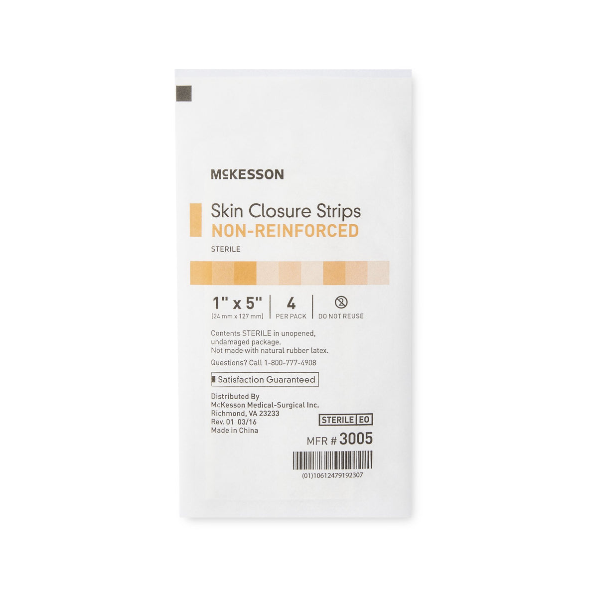 McKesson Non-Reinforced Skin Closure Strip, 1 x 5 Inch-Skin Closure Strip McKesson 1 X 5 Inch Nonwoven Material Flexible Strip Tan