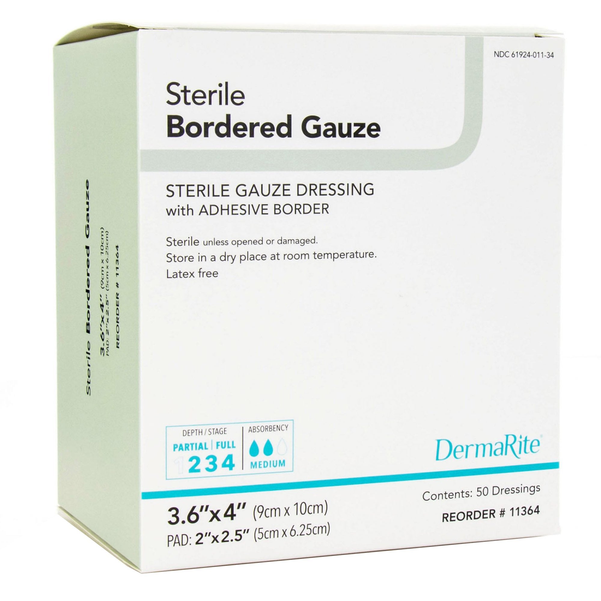DermaRite Gauze Adhesive Dressing, White, Sterile, 3-3/5 x 4 inch-Island Dressing DermaRite Bordered Gauze 3-3/5 X 4 Inch Square Sterile
