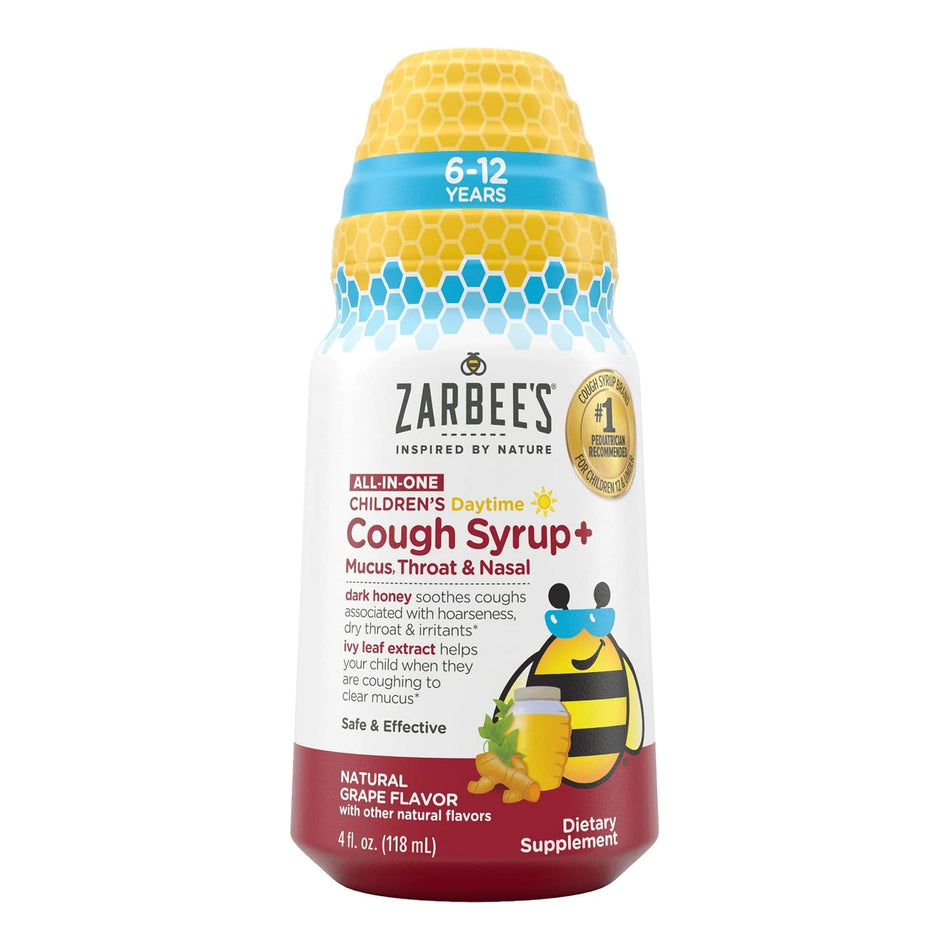Zarbee's All-In-One Children's Daytime Cough Syrup + Mucus, Throat & Nasal, Natural Grape-"Children's Cold and Cough Relief Zarbee's All-in-One Daytime Cough Syrup+ Mucus, Throat & Nasal 6 g Strength Syrup 4 oz."