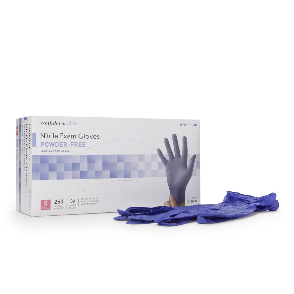 McKesson Confiderm 3.0 Nitrile Exam Glove, Small, Blue-Exam Glove McKesson Confiderm 3.0 Small NonSterile Nitrile Standard Cuff Length Textured Fingertips Blue Not Rated