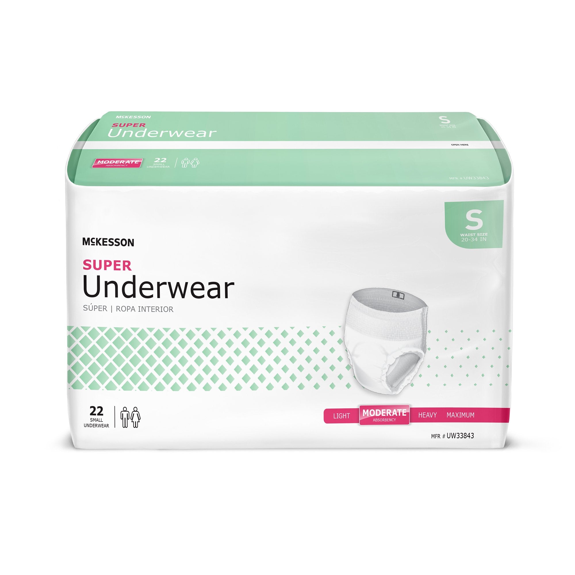 McKesson Super Moderate Absorbency Incontinence Underwear, Small-Unisex Adult Absorbent Underwear McKesson Pull On with Tear Away Seams Small Disposable Moderate Absorbency