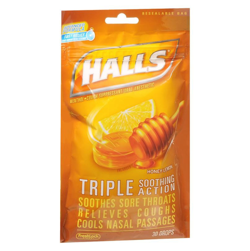 Halls Honey Lemon Flavor Cold and Cough Relief-Cold and Cough Relief Halls 7.5 mg Strength Lozenge 30 per Bag