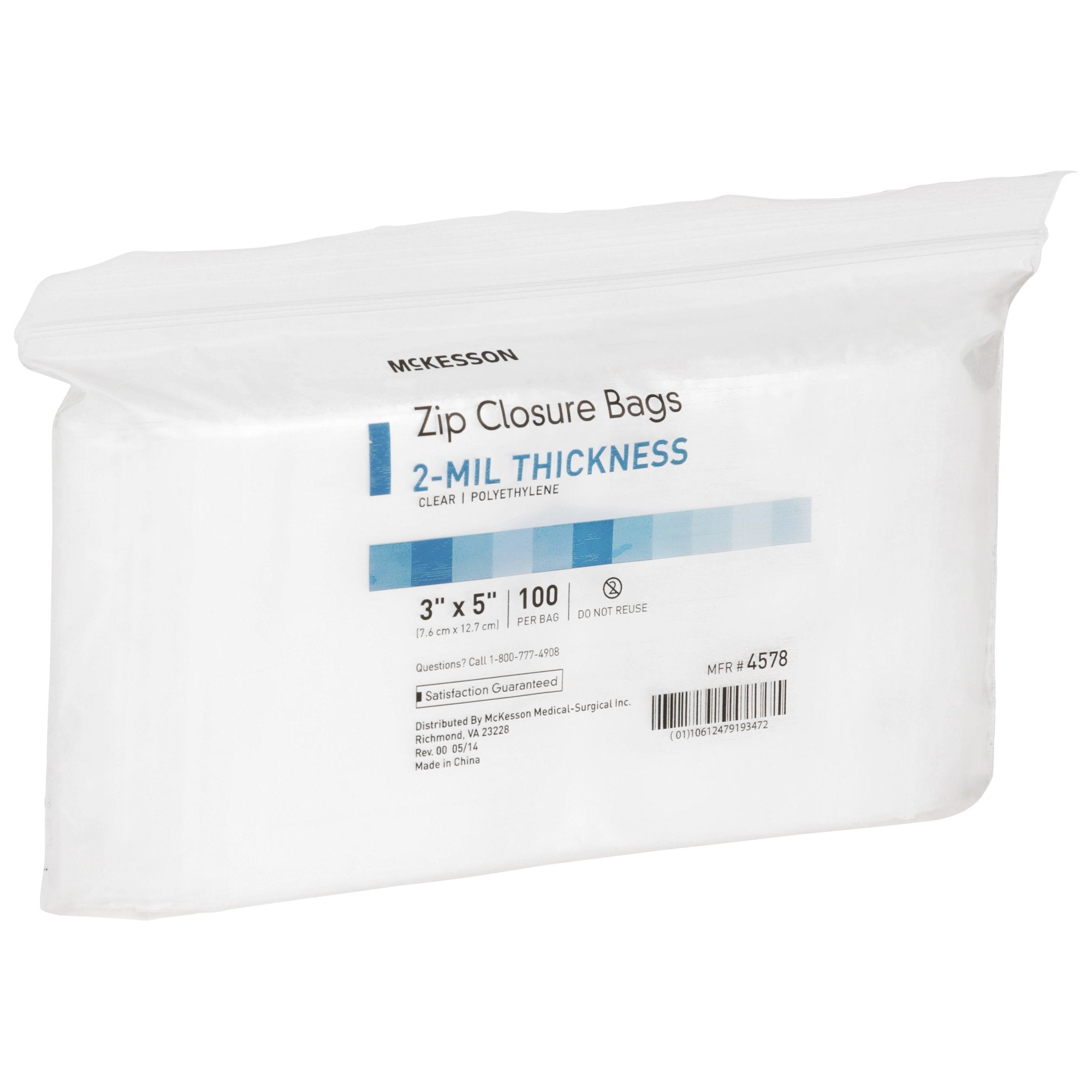 McKesson Zip Closure Bag, 3 x 5 in.-Reclosable Bag McKesson 3 X 5 Inch Polyethylene Clear Zipper Closure