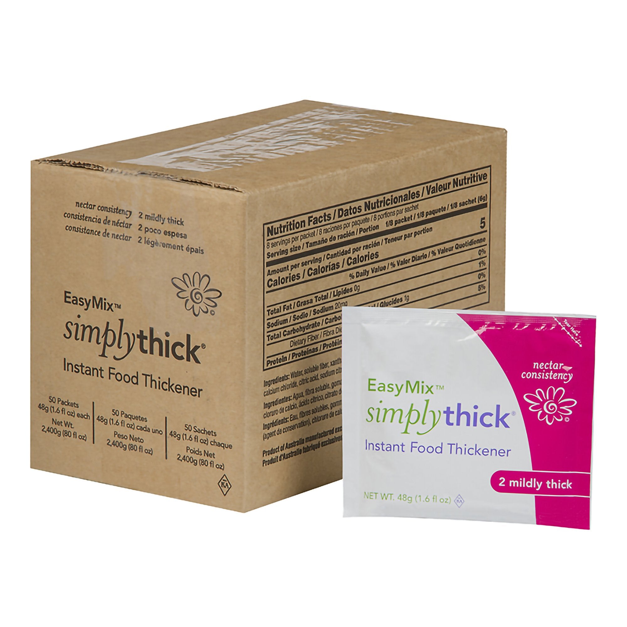SimplyThick Easy Mix Food and Beverage Thickener, Unflavored-Food and Beverage Thickener SimplyThick Easy Mix 48 Gram Individual Packet Unflavored Gel IDDSI Level 2 Mildly Thick