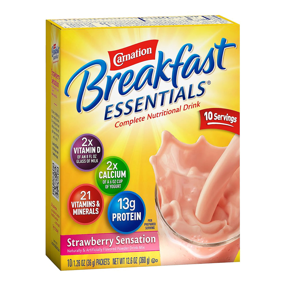 Carnation Breakfast Essentials Strawberry Nutritional Drink-Oral Supplement Carnation Breakfast Essentials Strawberry Sensation Flavor Powder 1.26 oz. Individual Packet
