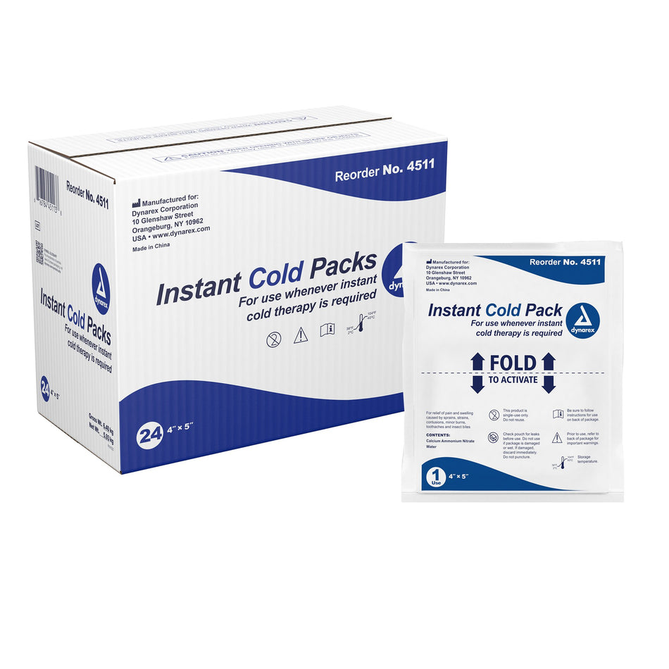 dynarex� Instant Cold Pack, 4 x 5 Inch-Instant Cold Pack Dynarex� General Purpose One Size Fits Most 4 X 5 Inch Plastic / Calcium Ammonium Nitrate / Water Disposable