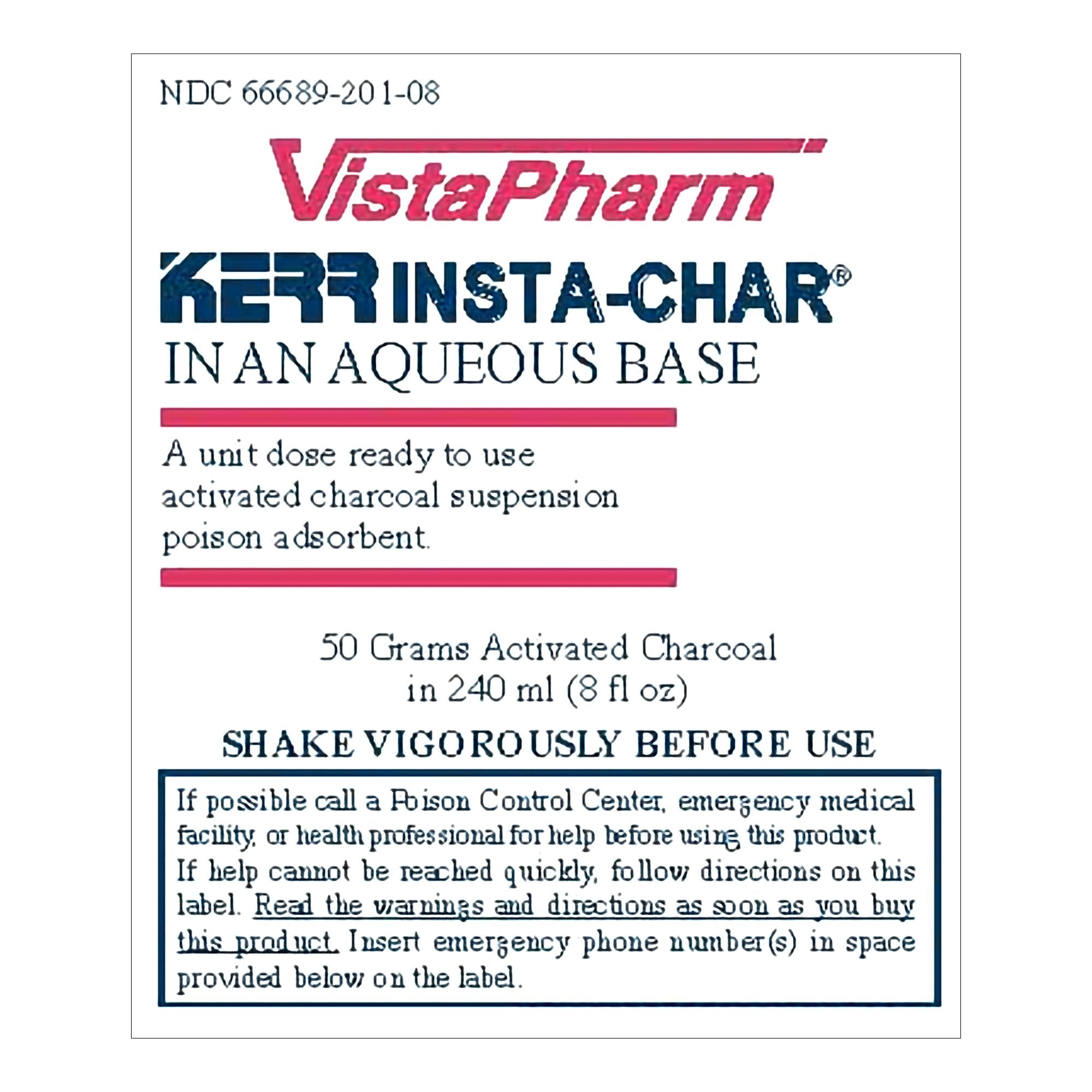 Kerr Insta-Char Activated Charcoal Poison Absorbent-Poison Absorbent Kerr Insta-Char 50 Gram / 240 mL Strength Oral Suspension 8 oz.