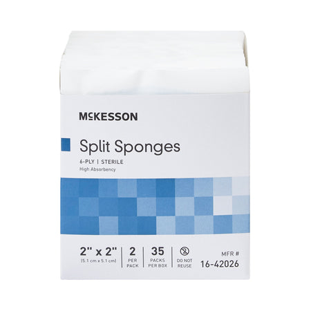 McKesson IV/Drain Split Dressing, 2 x 2 Inch, 6-Ply-I.V. Sponge McKesson 2 X 2 Inch 6-Ply Sterile 2 per Pack