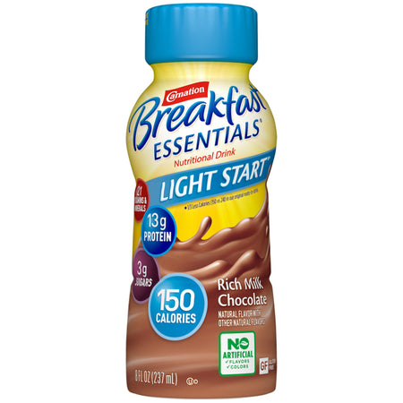Carnation Breakfast Essentials Light Start Chocolate Nutritional Drink, 8-ounce bottle-Oral Supplement Carnation Breakfast Essentials Light Start Rich Chocolate Flavor Liquid 8 oz. Bottle