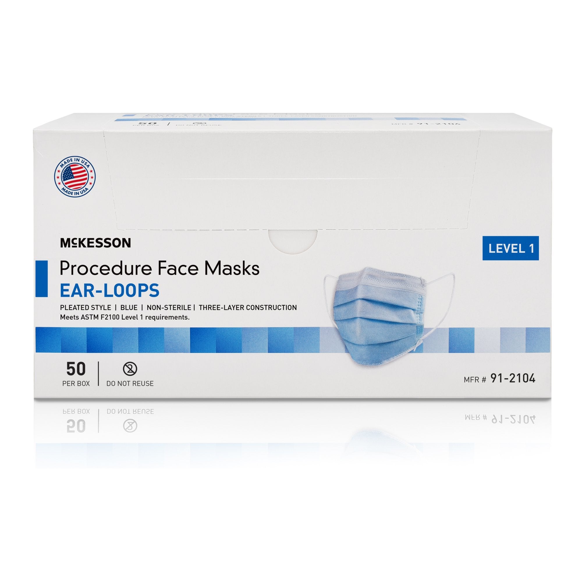 McKesson Procedure Masks, ASTM Level 1-Procedure Mask McKesson ASTM Level 1 Earloops One Size Fits Most