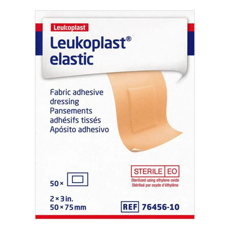 Leukoplast Elastic Adhesive Strip, 2 x 3 Inch-Adhesive Strip Leukoplast Elastic 2 X 3 Inch Cross-Elastic Material Rectangle Tan Sterile