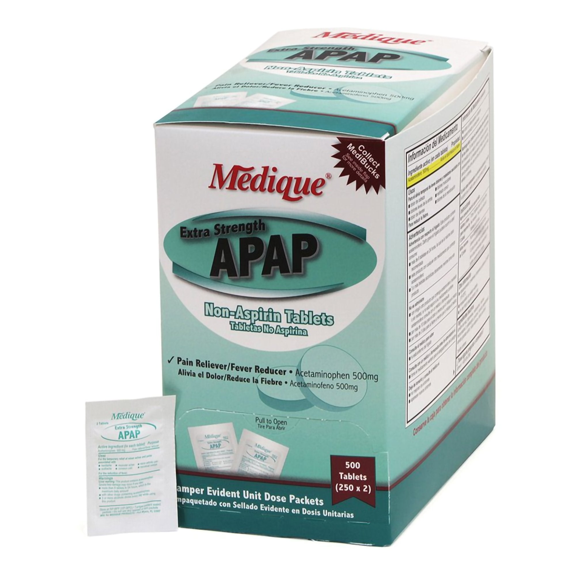 APAP Acetaminophen Pain Relief-Pain Relief APAP 500 mg Strength Acetaminophen Tablet 250 per Box