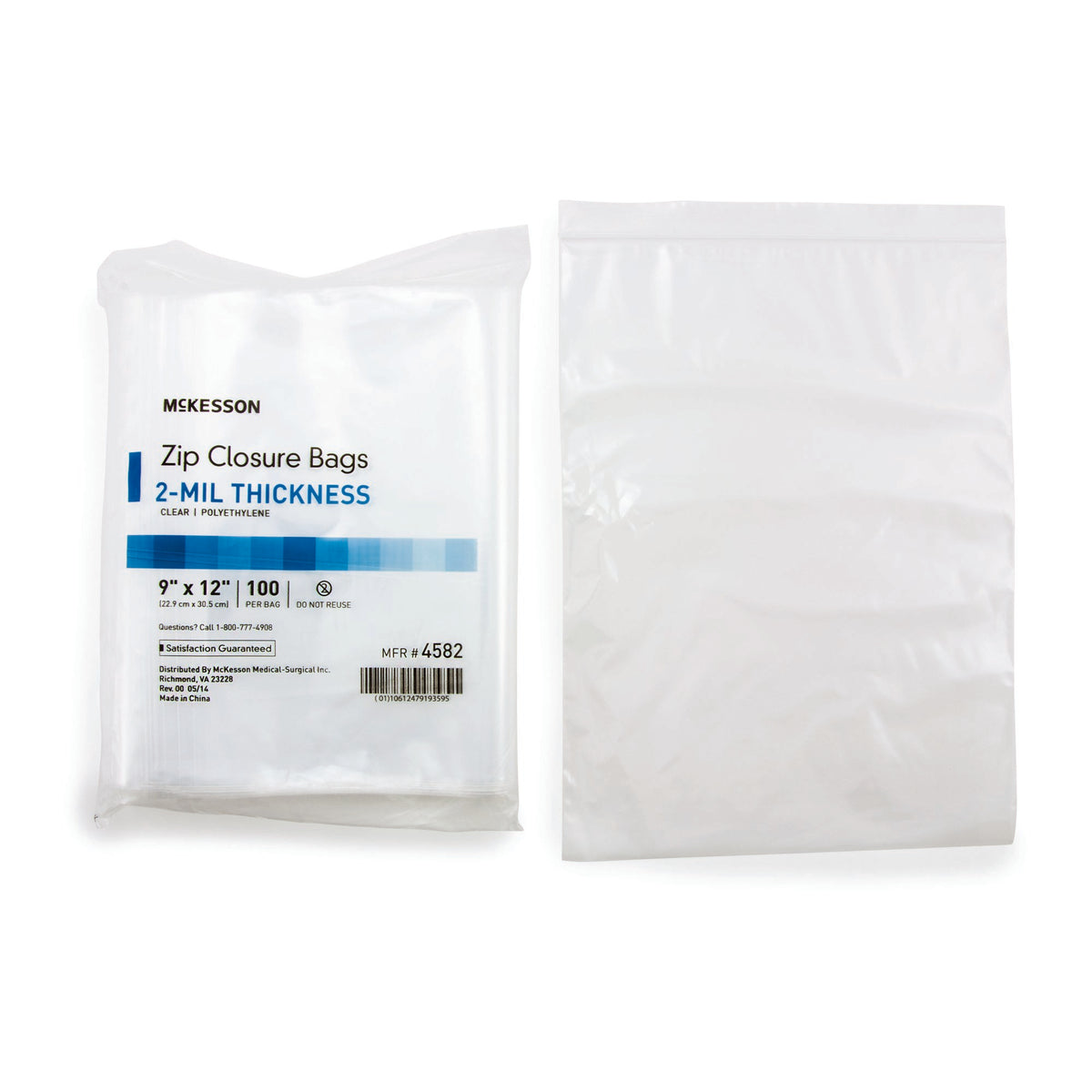 McKesson Zip Closure Bag, 9 X 12 Inches-Reclosable Bag McKesson 9 X 12 Inch Polyethylene Clear Zipper Closure