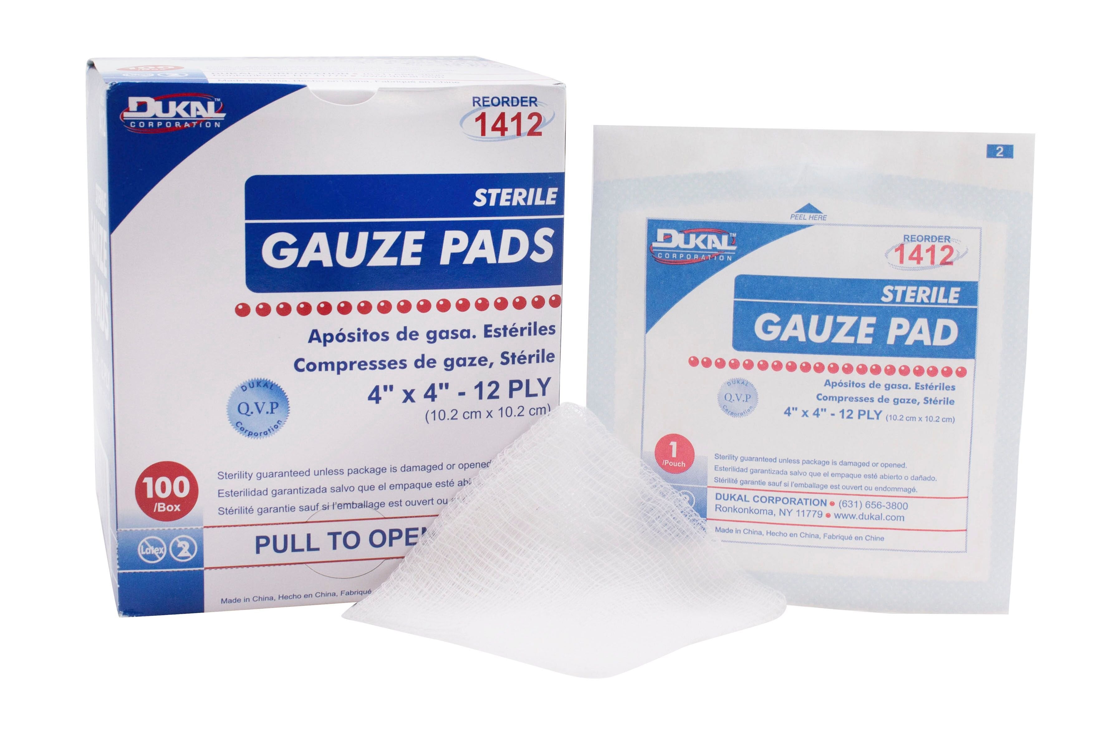 Dukal Sterile Gauze Sponge, 4 x 4 Inch, 12-Ply-Gauze Sponge Dukal 4 X 4 Inch 12-Ply Sterile 1 per Pack