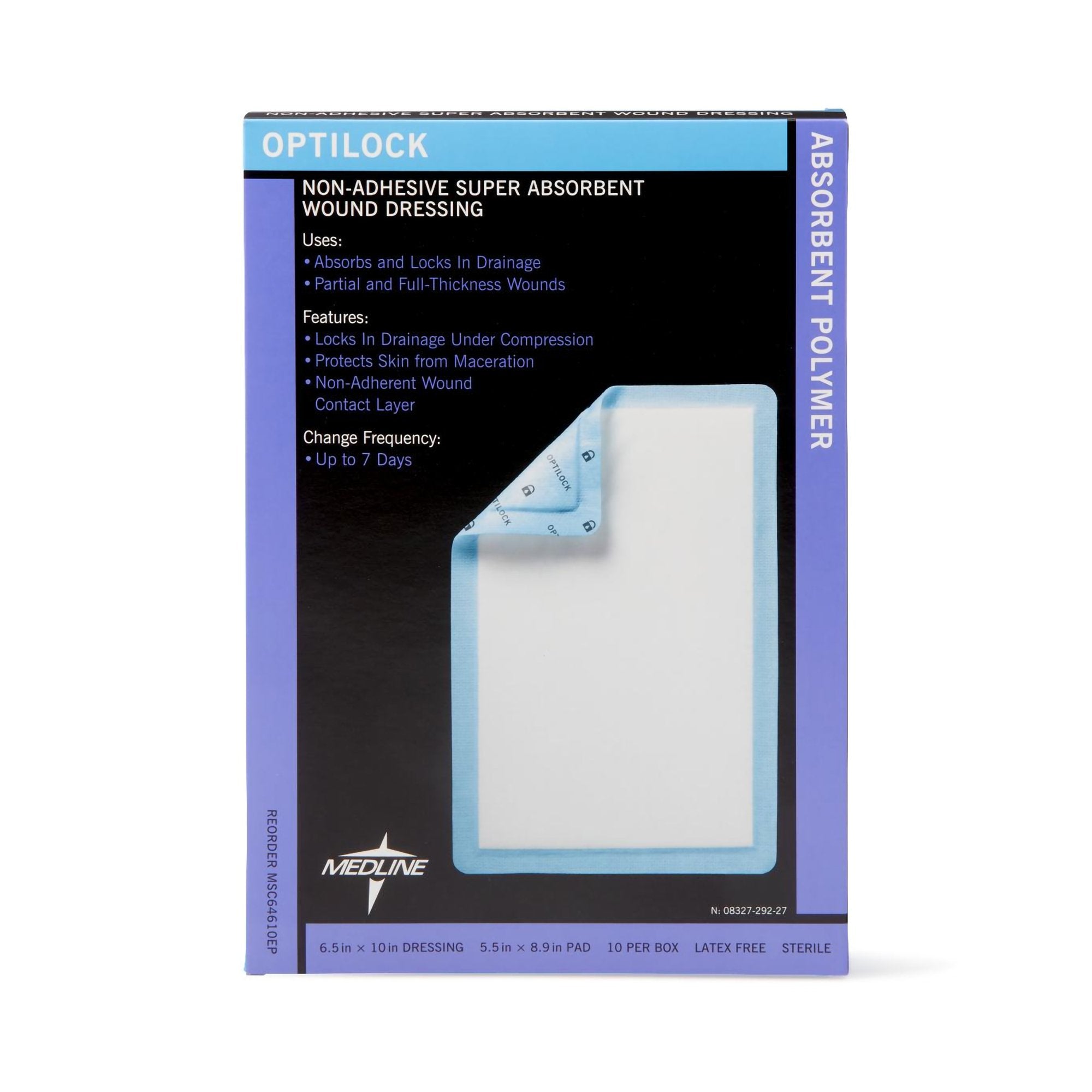 Optilock Nonadherent Dressing, 6 x 10 Inch-Super Absorbent Dressing OptiLock 6-1/2 X 10 Inch Rectangle