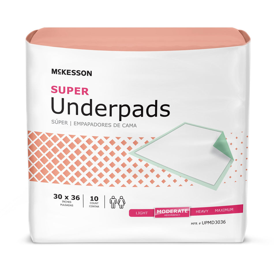 McKesson Super Moderate Absorbency Underpad, 30 x 36 Inch - 60 ct.-Disposable Underpad McKesson Super 30 X 36 Inch Fluff / Polymer Moderate Absorbency
