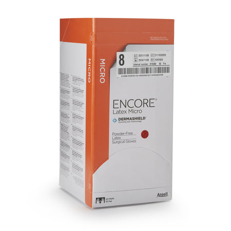 Encore Latex Micro Surgical Glove, Size 8, Brown-Surgical Glove ENCORE Latex Micro Size 8 Sterile Latex Standard Cuff Length Micro-Textured Brown Chemo Tested