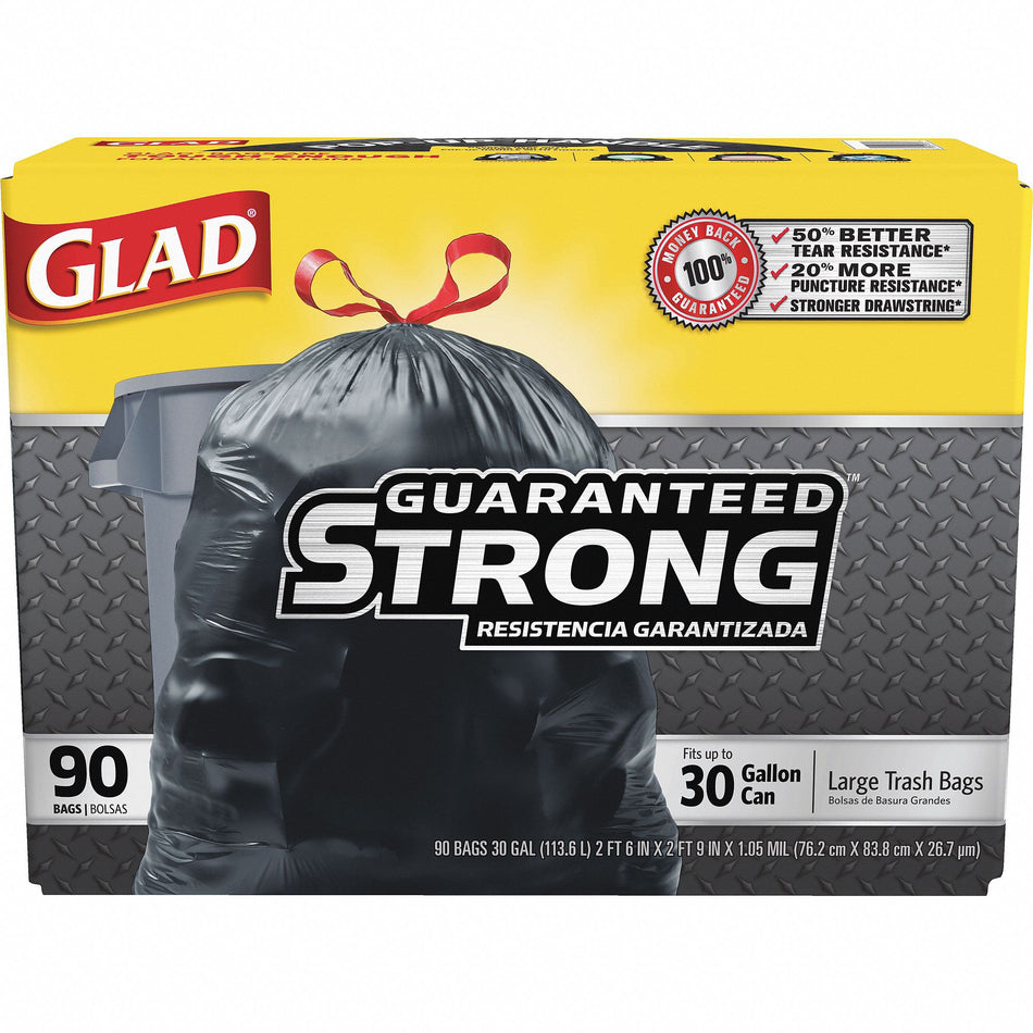 Glad Trash Bag, Black, 30-gallon capacity-Trash Bag Glad 30 gal. Black LLDPE 1.05 mil 30 X 33 Inch Flat Pack