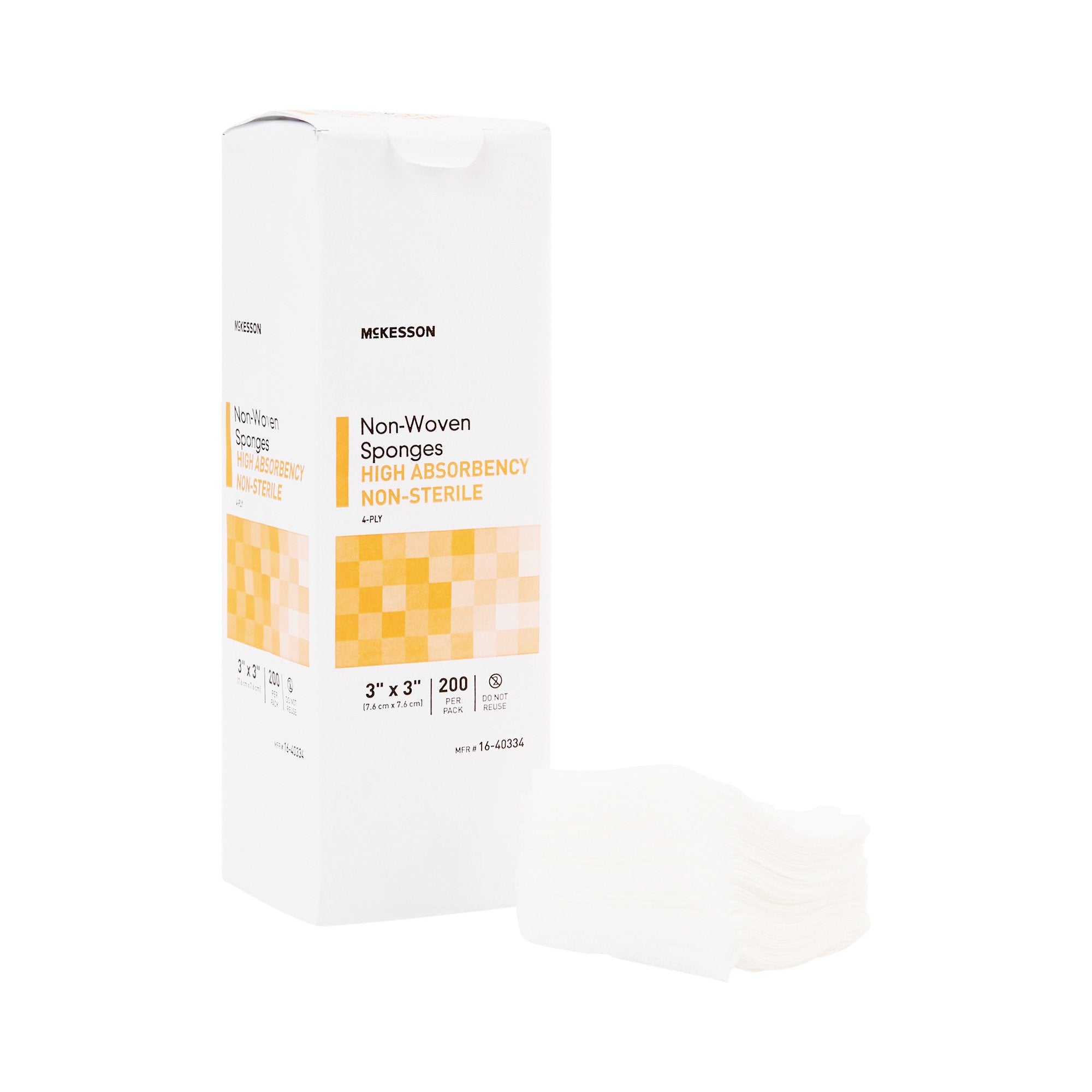 McKesson Nonwoven Sponge, 3 x 3 Inch, 4-Ply-Nonwoven Sponge McKesson 3 X 3 Inch 4-Ply NonSterile 200 per Pack