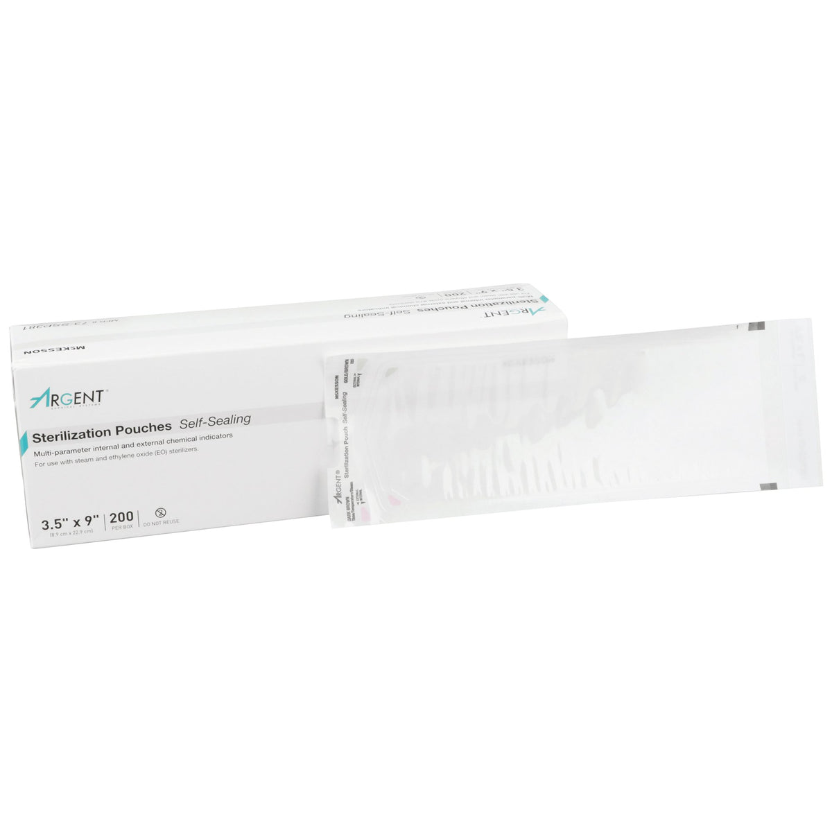 McKesson Argent Sure-Check Sterilization Pouch, 3 x 9 Inch-Sterilization Pouch McKesson Argent Sure-Check Ethylene Oxide (EO) Gas / Steam 3-1/2 X 9 Inch Transparent / Blue Self Seal Paper / Film