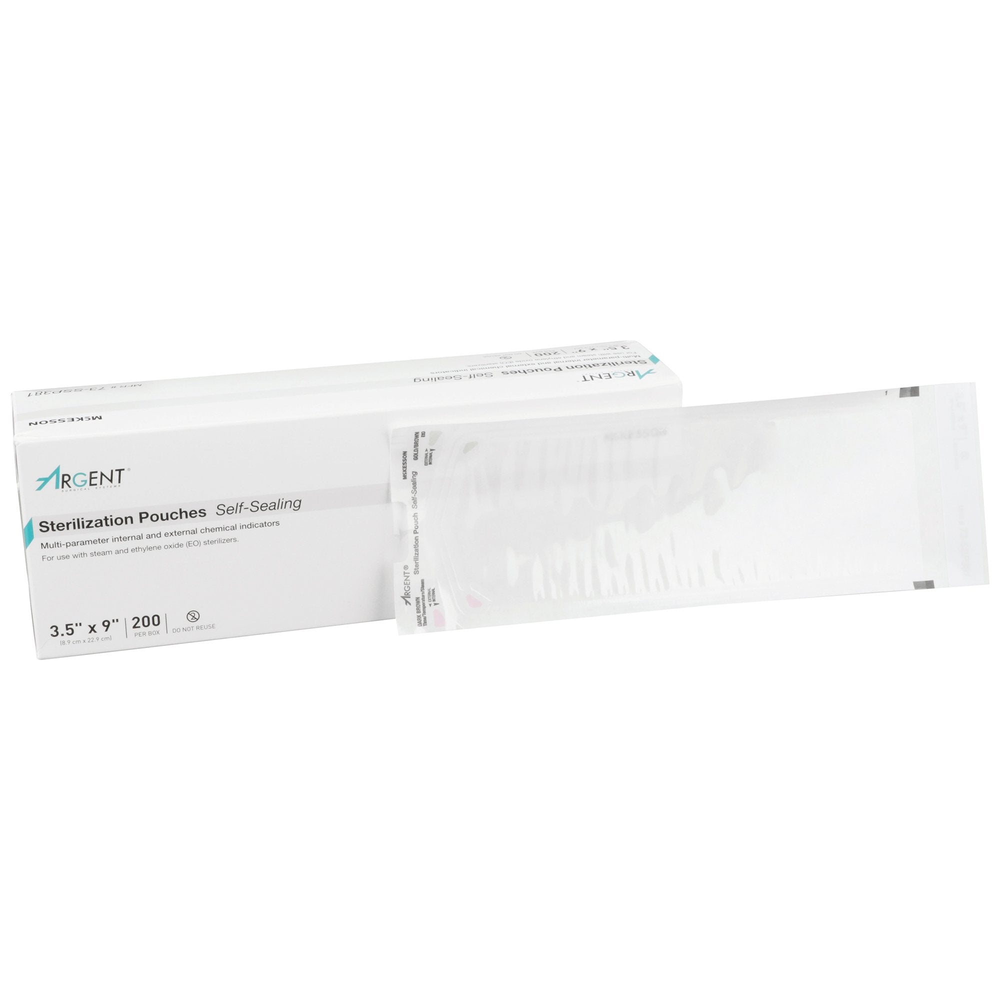 McKesson Argent Sure-Check Sterilization Pouch, 3 x 9 Inch-Sterilization Pouch McKesson Argent Sure-Check Ethylene Oxide (EO) Gas / Steam 3-1/2 X 9 Inch Transparent / Blue Self Seal Paper / Film