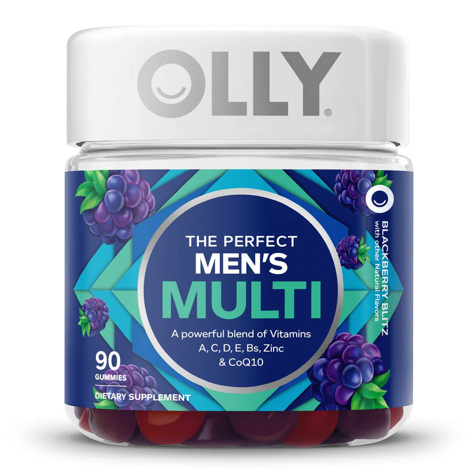 Olly The Perfect Men's Multi Gummies, Blackberry Blitz-Multivitamin Supplement OLLY Men's Multi MultiVitamins / CoQ10 / Zinc Assorted Strengths - 5 mg - 5 mg Gummy 90 per Bottle Blackberry Blitz Flavor