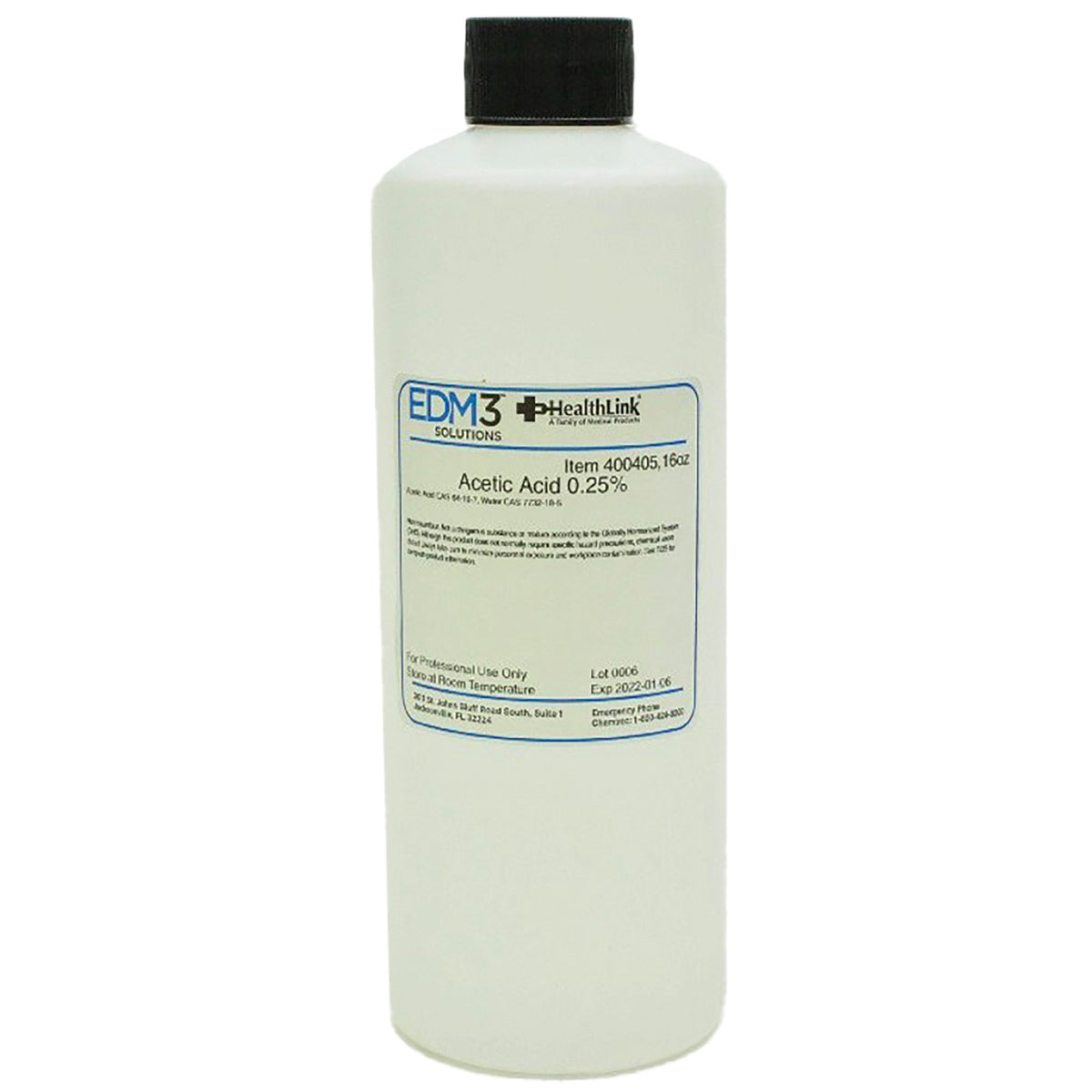 Healthlink 0.25% Acetic Acid Chemistry Reagent, 16-ounce bottle - Clinical Laboratory>Chemicals and Solutions - EDM 3 LLC